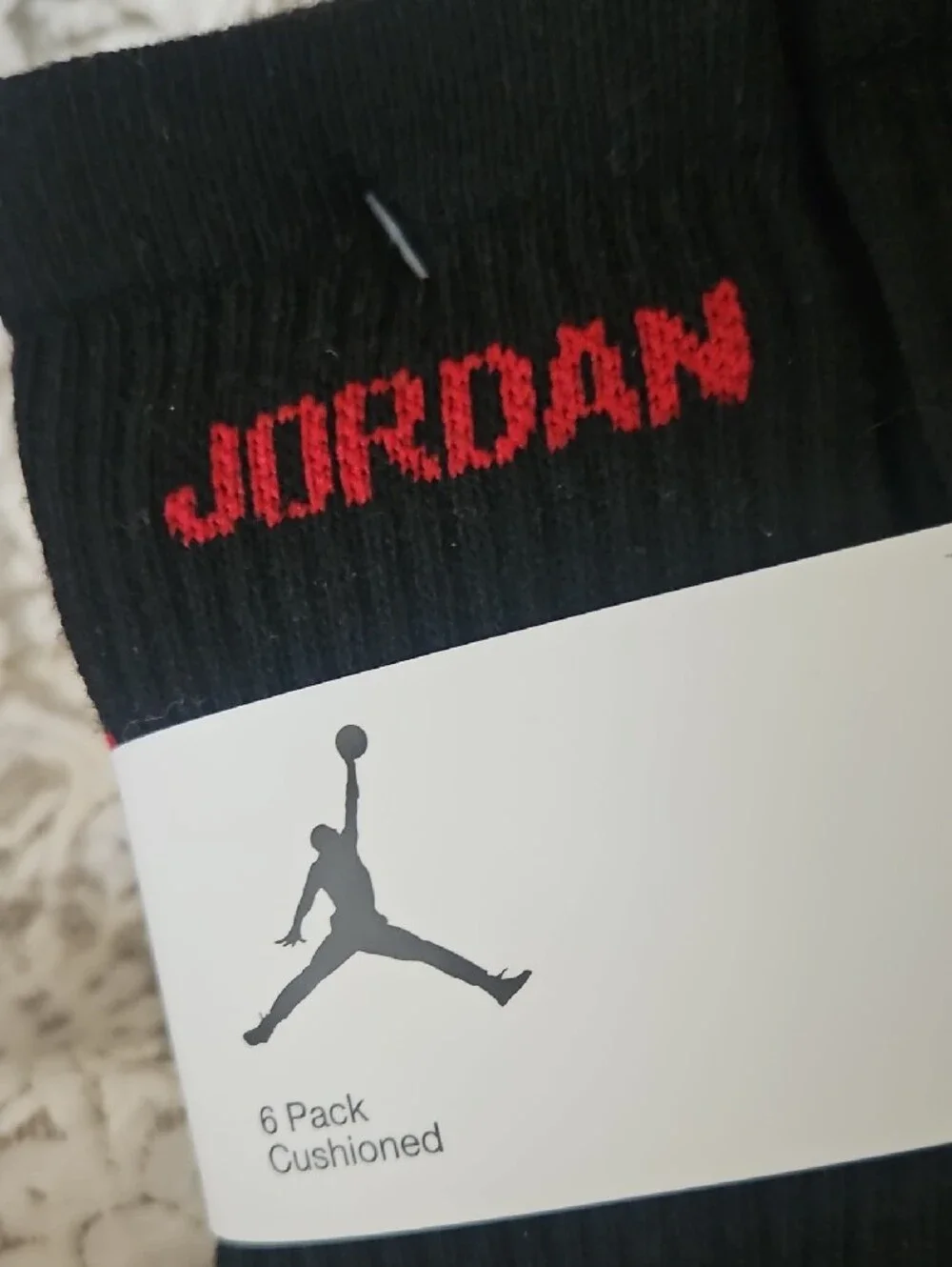 Jordan Youth Black Crew Socks with Red Logo Accents - 6 Pack